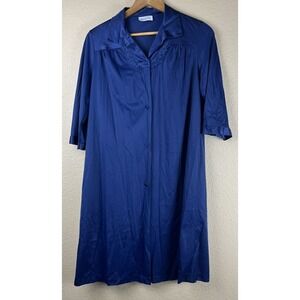 Vintage Vanity Fair Button Up Robe House Coat Sz M Sheer Navy Blue‎ Lightweight
